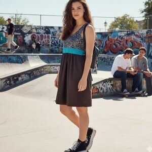 🐆 Kimchi Blue Leopard Print Dress Teal Tie S 🛹